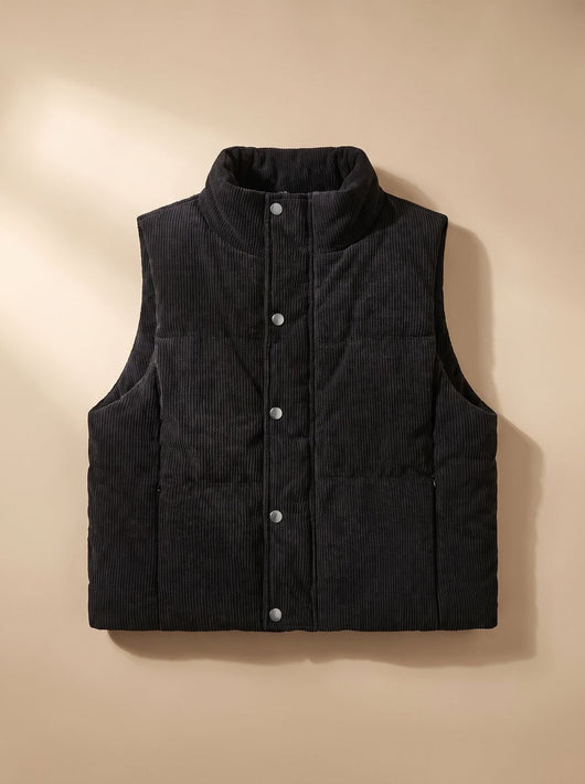 Marie | Damen Corduroy-Steppweste Kurzer Bodywarmer mit Stehkragen Druckknopf