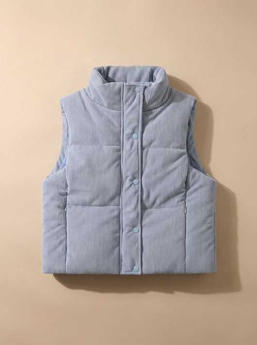 Marie | Damen Corduroy-Steppweste Kurzer Bodywarmer mit Stehkragen Druckknopf