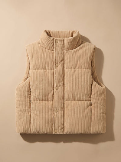 Marie | Damen Corduroy-Steppweste Kurzer Bodywarmer mit Stehkragen Druckknopf
