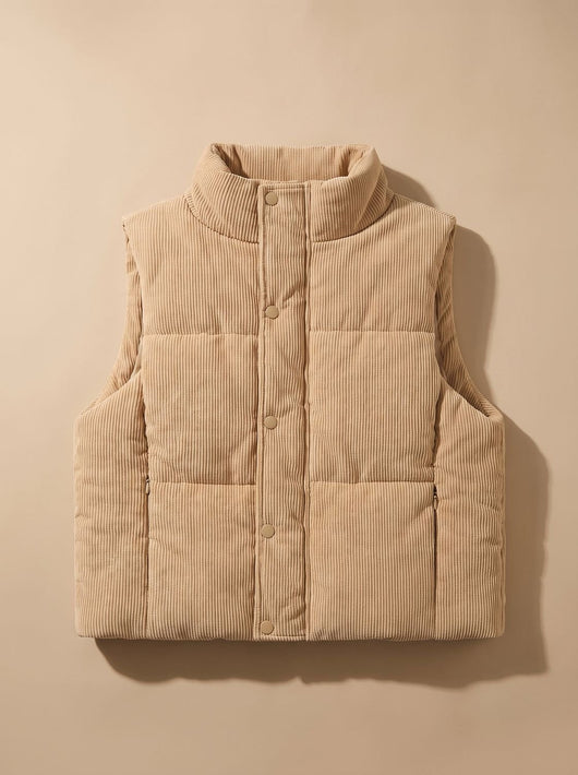 Marie | Damen Corduroy-Steppweste Kurzer Bodywarmer mit Stehkragen Druckknopf
