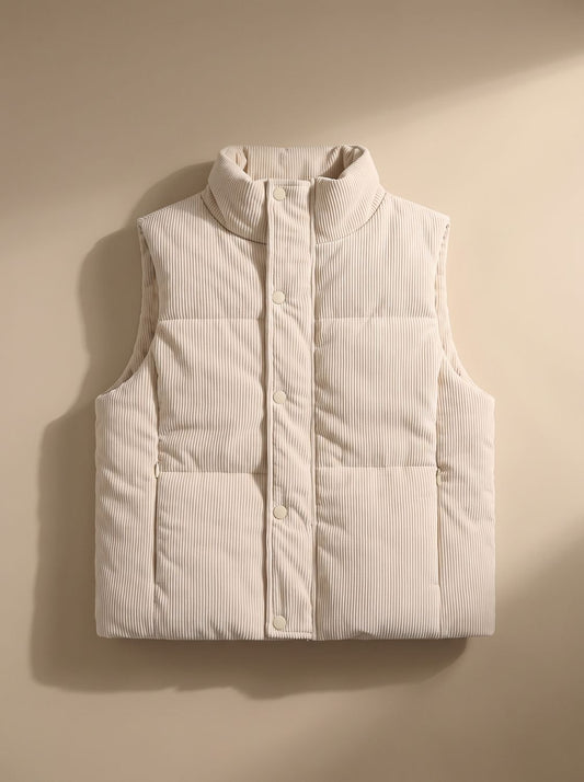 Marie | Damen Corduroy-Steppweste Kurzer Bodywarmer mit Stehkragen Druckknopf
