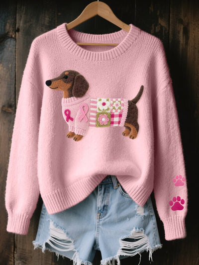 Nora | Damen Dackel Patchwork Strickpullover mit Pfotenabdruck-Detail