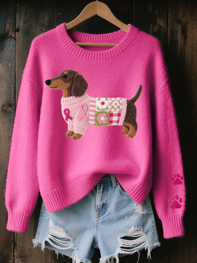 Nora | Damen Dackel Patchwork Strickpullover mit Pfotenabdruck-Detail