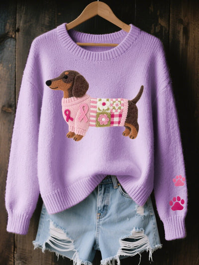 Nora | Damen Dackel Patchwork Strickpullover mit Pfotenabdruck-Detail