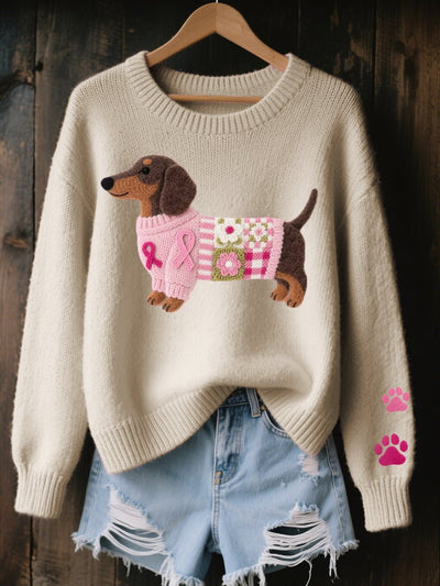 Nora | Damen Dackel Patchwork Strickpullover mit Pfotenabdruck-Detail