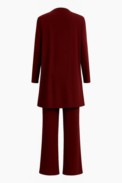Marlene | Damen Dreiteiliges Longline-Cardigan Tank-Top Weite Hosen Set