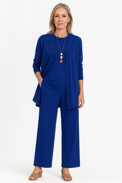 Marlene | Damen Dreiteiliges Longline-Cardigan Tank-Top Weite Hosen Set