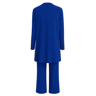 Marlene | Damen Dreiteiliges Longline-Cardigan Tank-Top Weite Hosen Set