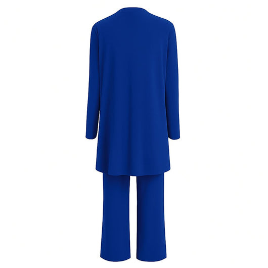 Marlene | Damen Dreiteiliges Longline-Cardigan Tank-Top Weite Hosen Set