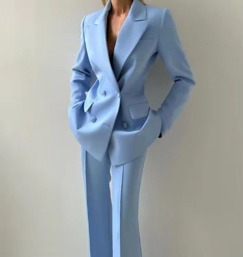 Marlene | Damen Dreiteiliges Mintgrünes Blazer-Set Korsett-Top Schlaghose