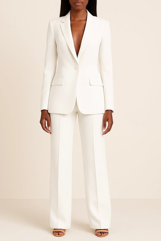 Johanna | Damen Einknopf-Blazer Weitbein-Hosen Set eleganter Business-Look