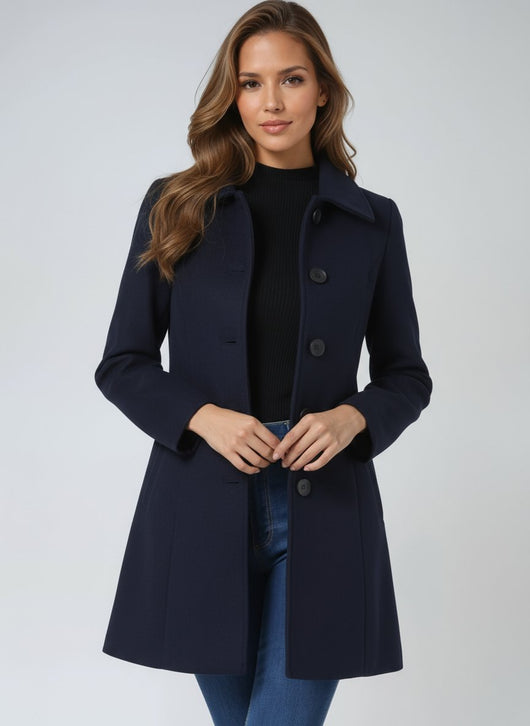Emilia | Damen Einreihiger Langmantel Wintermantel mit Reverskragen