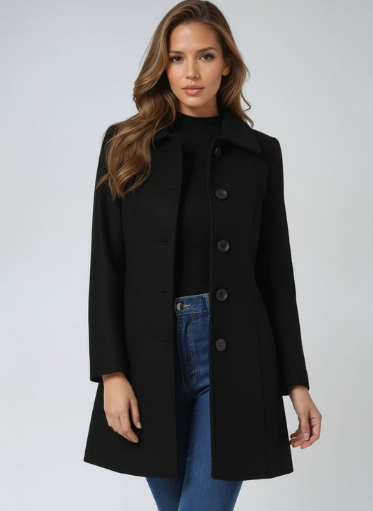 Emilia | Damen Einreihiger Langmantel Wintermantel mit Reverskragen