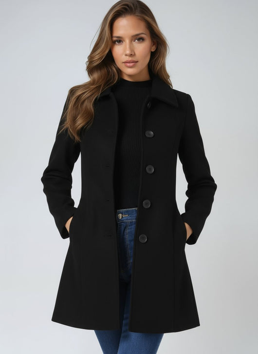 Emilia | Damen Einreihiger Langmantel Wintermantel mit Reverskragen