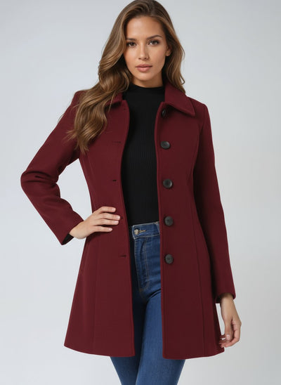 Emilia | Damen Einreihiger Langmantel Wintermantel mit Reverskragen
