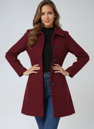 Emilia | Damen Einreihiger Langmantel Wintermantel mit Reverskragen