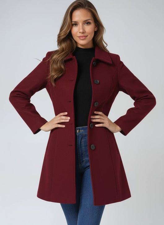 Emilia | Damen Einreihiger Langmantel Wintermantel mit Reverskragen