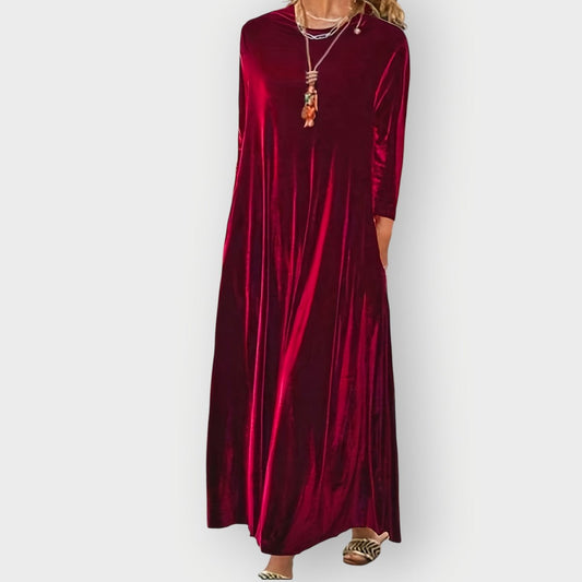 Elisabeth | Damen Elegant Formal Dress Langarm Samt Maxi-Kleid