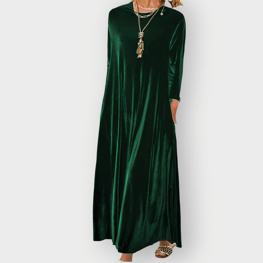 Elisabeth | Damen Elegant Formal Dress Langarm Samt Maxi-Kleid