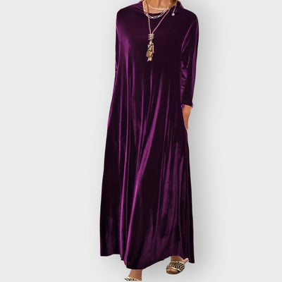 Elisabeth | Damen Elegant Formal Dress Langarm Samt Maxi-Kleid