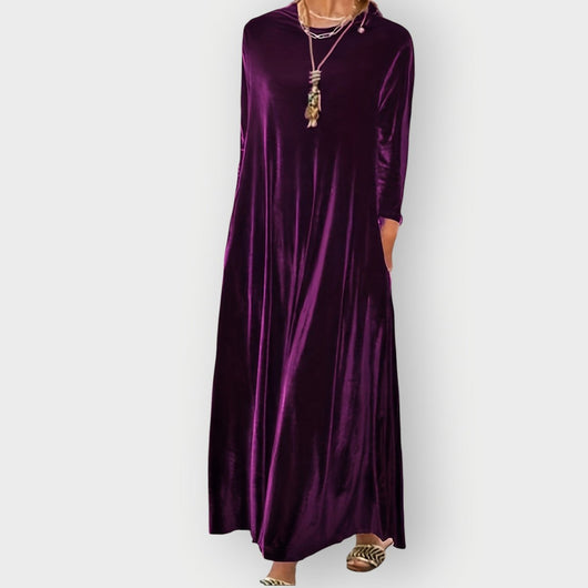 Elisabeth | Damen Elegant Formal Dress Langarm Samt Maxi-Kleid