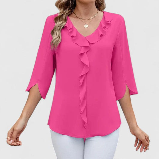Marlene | Damen Elegante Rüschen-Bluse V-Ausschnitt Halbarm