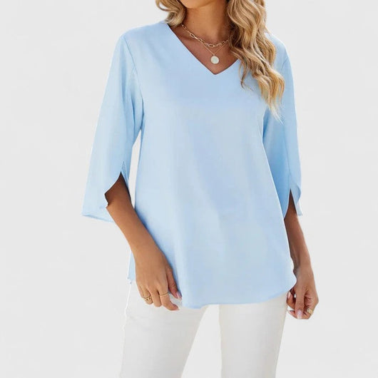 Marlene | Damen Elegante Rüschen-Bluse V-Ausschnitt Halbarm
