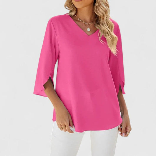 Marlene | Damen Elegante Rüschen-Bluse V-Ausschnitt Halbarm