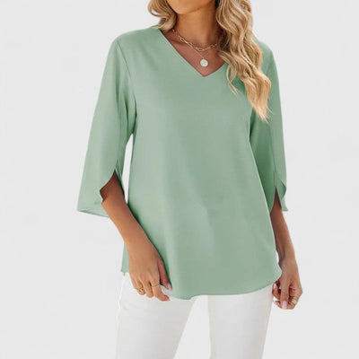 Marlene | Damen Elegante Rüschen-Bluse V-Ausschnitt Halbarm