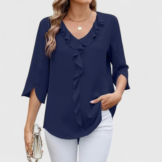 Marlene | Damen Elegante Rüschen-Bluse V-Ausschnitt Halbarm