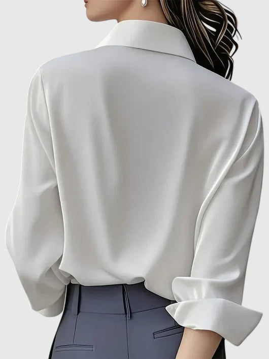 Frieda | Damen Elegante Satin Business-Bluse Versteckte Knopfleiste