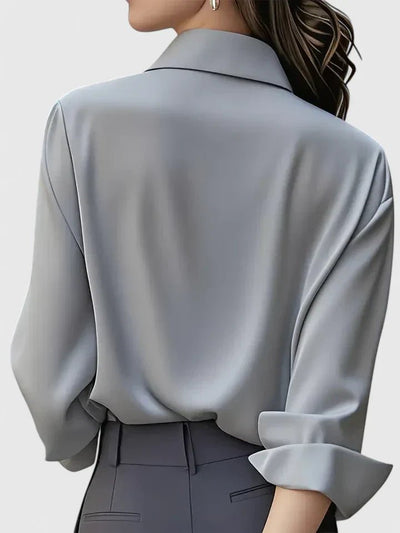 Frieda | Damen Elegante Satin Business-Bluse Versteckte Knopfleiste