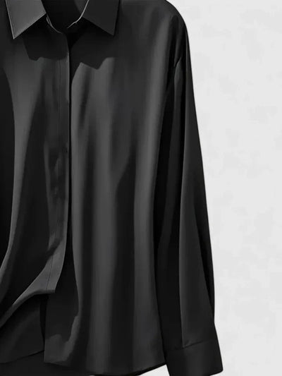 Frieda | Damen Elegante Satin Business-Bluse Versteckte Knopfleiste