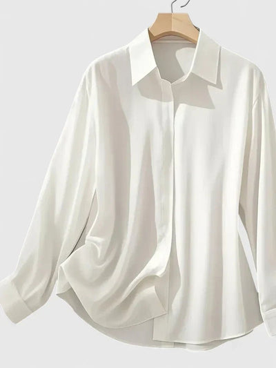 Frieda | Damen Elegante Satin Business-Bluse Versteckte Knopfleiste