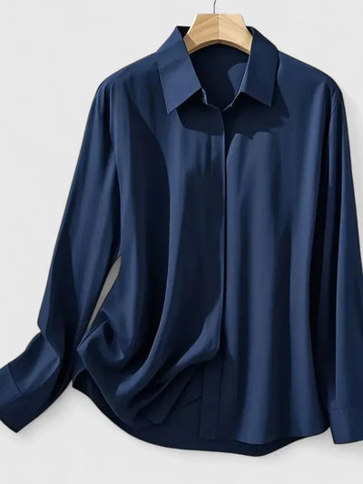 Frieda | Damen Elegante Satin Business-Bluse Versteckte Knopfleiste