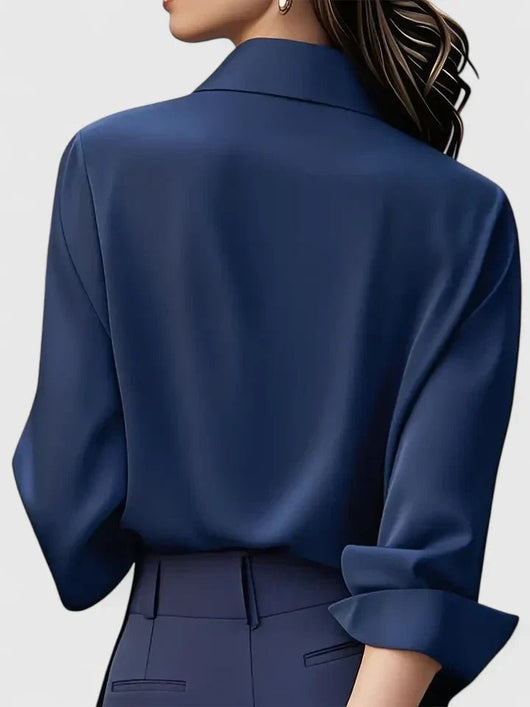 Frieda | Damen Elegante Satin Business-Bluse Versteckte Knopfleiste