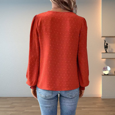 Clara | Damen Elegante Spitzenbesatz Langarm Bluse V-Ausschnitt