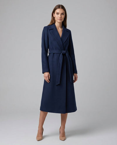 Clara | Damen Eleganter Gürtel-Wollmix Trench Coat Langer Wintermantel