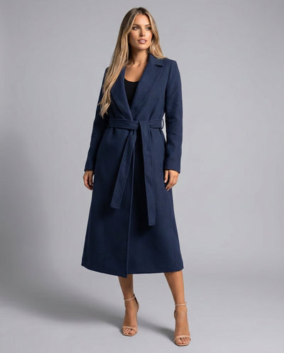 Clara | Damen Eleganter Gürtel-Wollmix Trench Coat Langer Wintermantel
