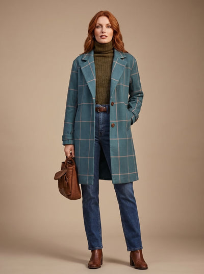 Elfriede | Damen Eleganter Karierter Winter Coat Taillierter Mantel