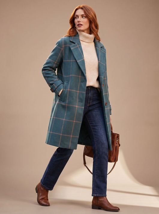 Elfriede | Damen Eleganter Karierter Winter Coat Taillierter Mantel