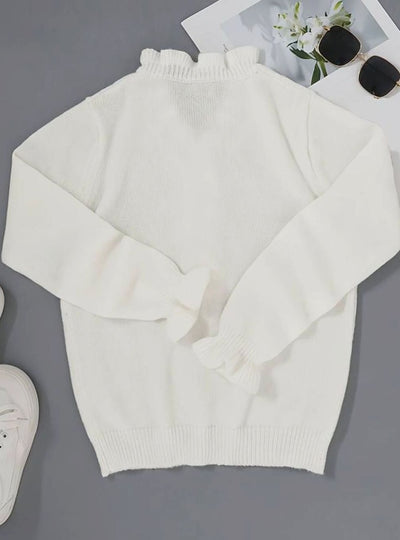 Charlotte | Damen Eleganter Pullover Klassischer Rüschen V-Ausschnitt Strickjacke
