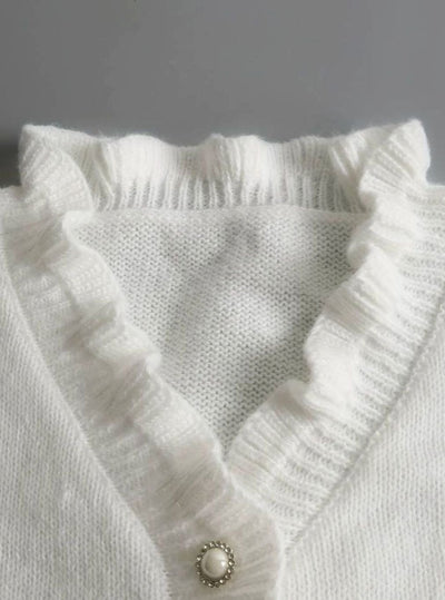 Charlotte | Damen Eleganter Pullover Klassischer Rüschen V-Ausschnitt Strickjacke