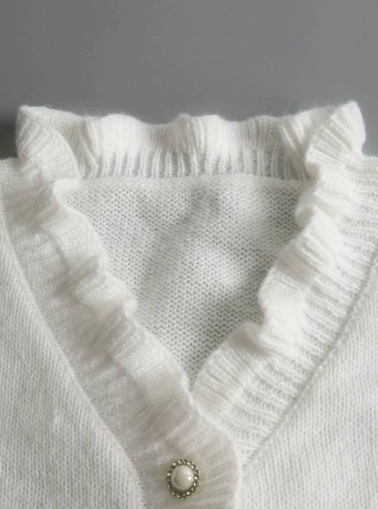 Charlotte | Damen Eleganter Pullover Klassischer Rüschen V-Ausschnitt Strickjacke