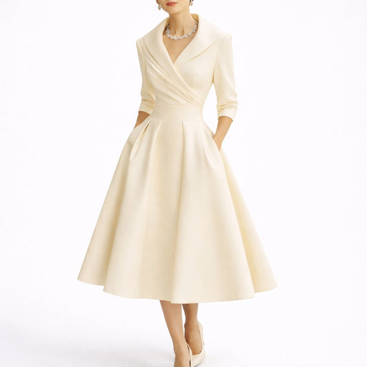Leonie | Damen Elegantes A-Linien Midi-Kleid für Hochzeitsgäste im Herbst