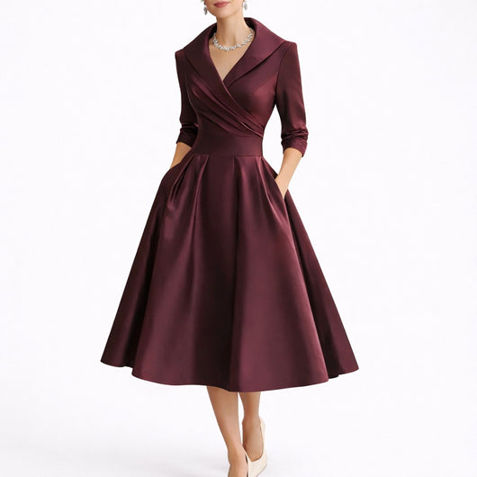 Leonie | Damen Elegantes A-Linien Midi-Kleid für Hochzeitsgäste im Herbst