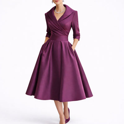 Leonie | Damen Elegantes A-Linien Midi-Kleid für Hochzeitsgäste im Herbst