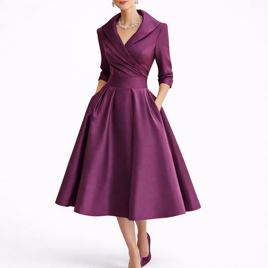Leonie | Damen Elegantes A-Linien Midi-Kleid für Hochzeitsgäste im Herbst
