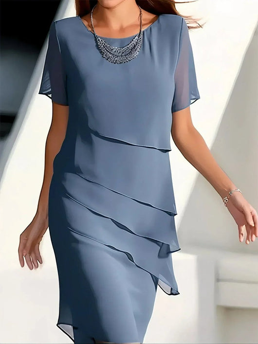 Amelie | Damen Elegantes Chiffon Cocktailkleid Gestufte Lagen Rundhals