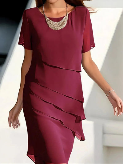 Amelie | Damen Elegantes Chiffon Cocktailkleid Gestufte Lagen Rundhals